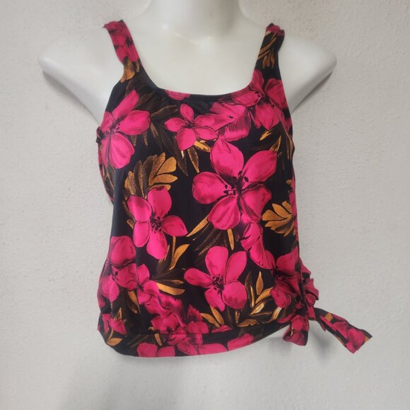 Beach Belle ** stylish Tankini, Black, Gold and red rfloral, size 12/ small - Picture 7 of 12